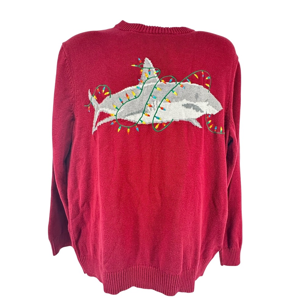 Alex Stevens Shark Christmas Sweater Holiday Party Winter Ocean Cotton Mens L